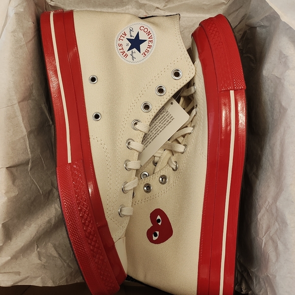 Converse x Comme Des Garcons PLAY All Star Chuck '70 Hi Red Sole - WhiteSize: 10 - Picture 1 of 5